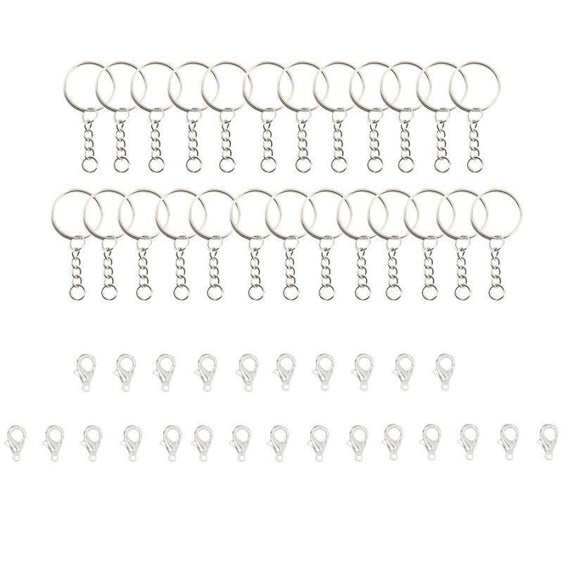75pcs Keychain Accessories Set with Single Rings, Keychains, Lobster Buttons