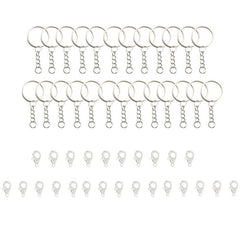 75pcs Keychain Accessories Set with Single Rings, Keychains, Lobster Buttons