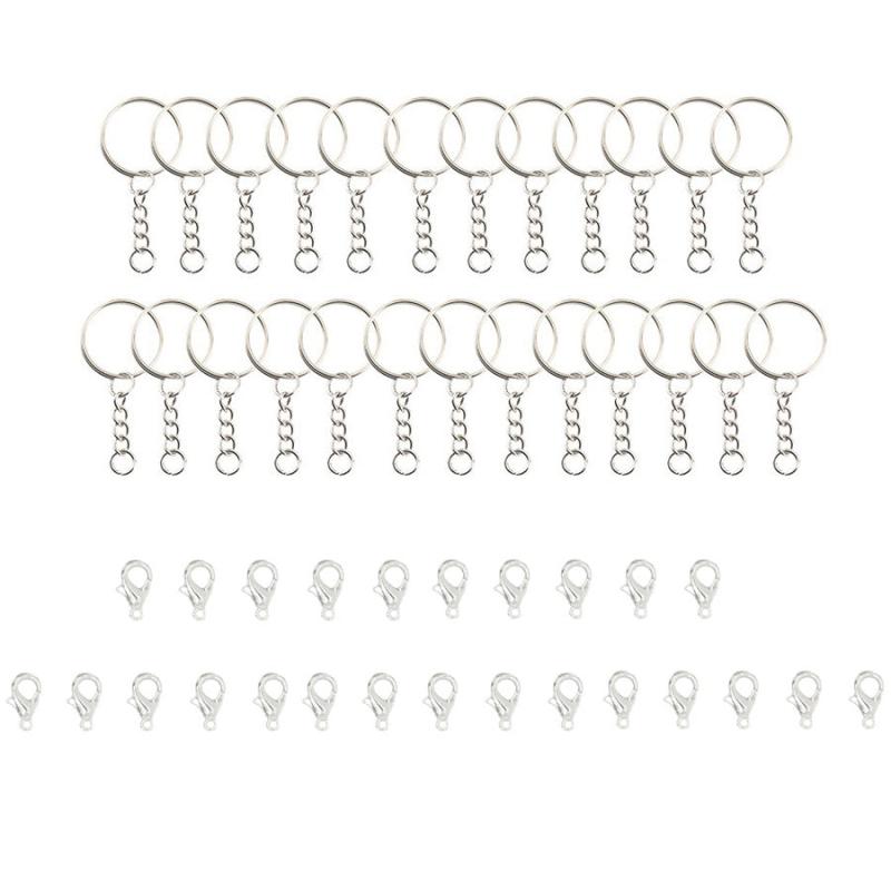 75pcs Keychain Accessories Set with Single Rings, Keychains, Lobster Buttons