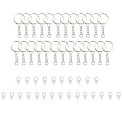 75pcs Keychain Accessories Set with Single Rings, Keychains, Lobster Buttons