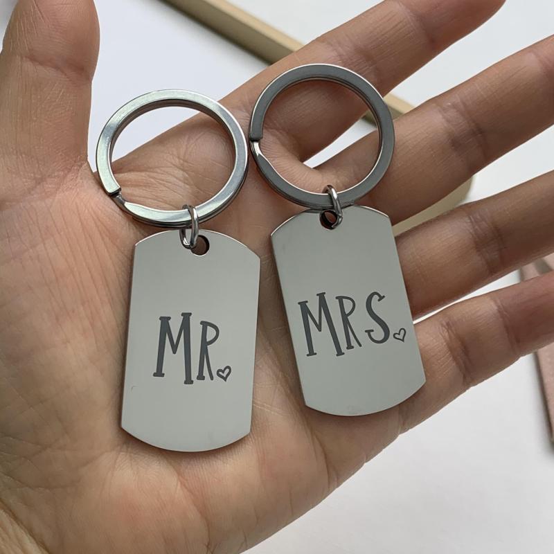Mr Mrs Couple Keychains Anniversary Wedding Gift Stainless Steel Key Rings