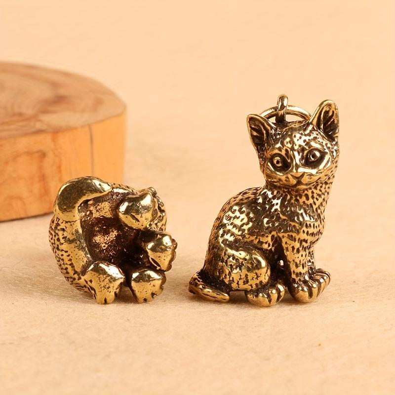 Brass Cat Retro Kitten Key Chain Pendant
