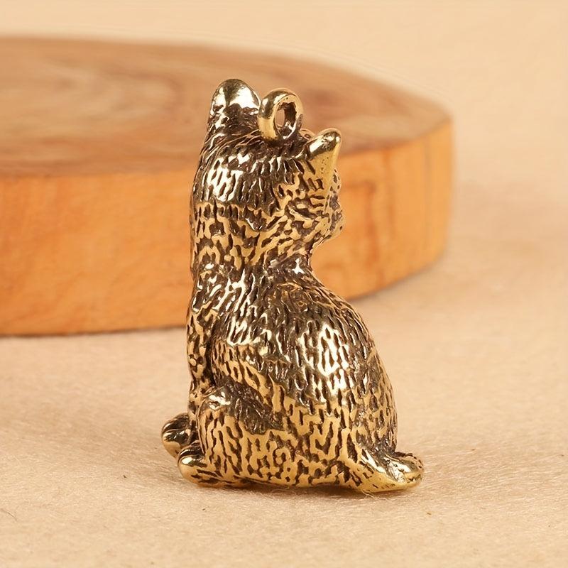 Brass Cat Retro Kitten Key Chain Pendant