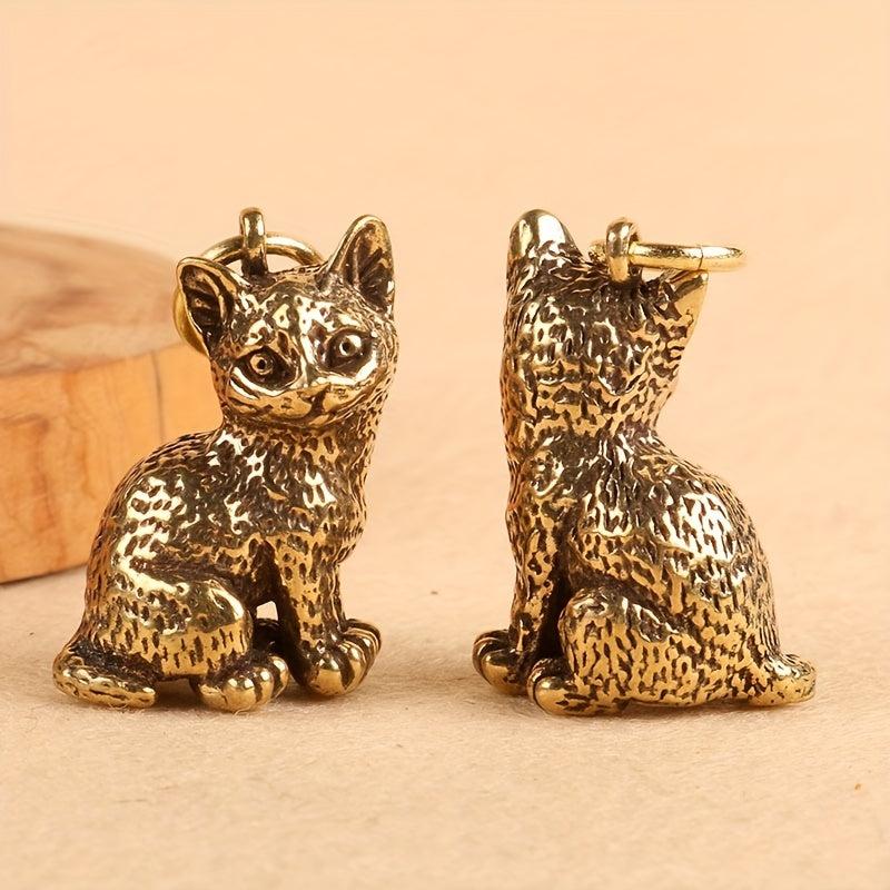 Brass Cat Retro Kitten Key Chain Pendant