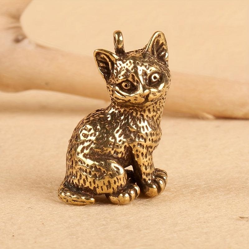Brass Cat Retro Kitten Key Chain Pendant