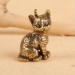 Brass Cat Retro Kitten Key Chain Pendant