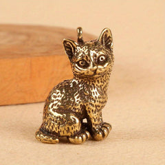 Brass Cat Retro Kitten Key Chain Pendant