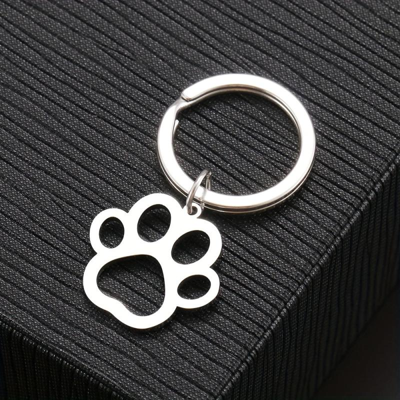 Cartoon Dog Paw Silver Keychain for Car Keys Pendant