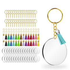 120pcs Acrylic Keychain Blank With Key Rings Tassels Key Chain For Craft