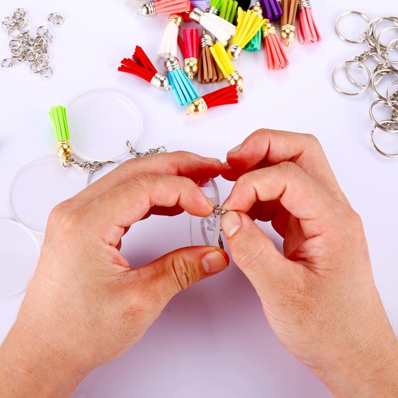 120pcs Acrylic Keychain Blank With Key Rings Tassels Key Chain For Craft