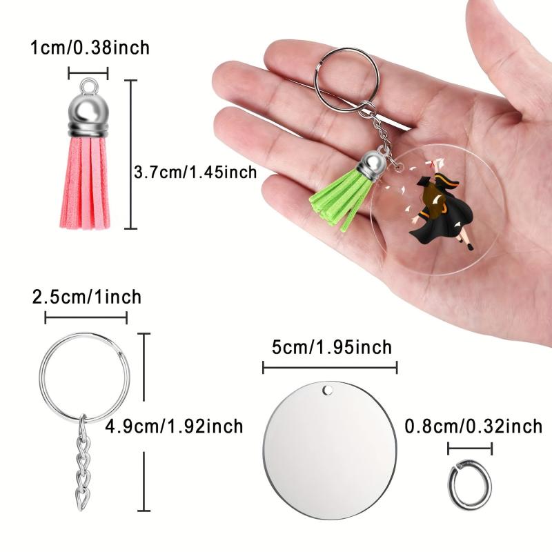 120pcs Acrylic Keychain Blank With Key Rings Tassels Key Chain For Craft