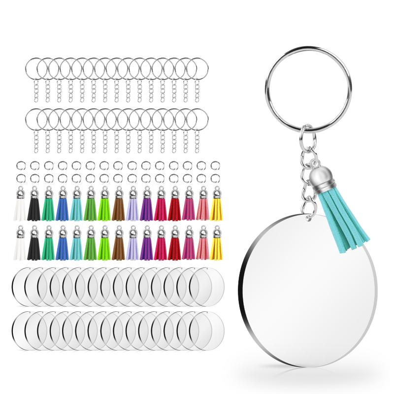 120pcs Acrylic Keychain Blank With Key Rings Tassels Key Chain For Craft