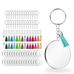 120pcs Acrylic Keychain Blank With Key Rings Tassels Key Chain For Craft