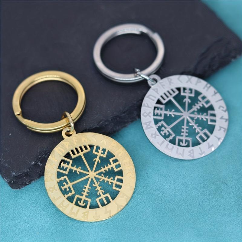 Viking Rune Compass Vegvisir Keychain - Nordic Amulet Jewelry