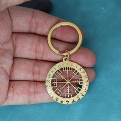 Viking Rune Compass Vegvisir Keychain - Nordic Amulet Jewelry
