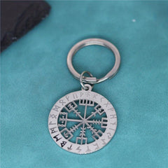 Viking Rune Compass Vegvisir Keychain - Nordic Amulet Jewelry