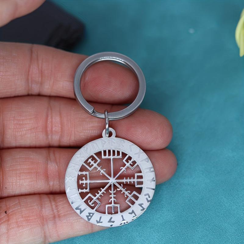 Viking Rune Compass Vegvisir Keychain - Nordic Amulet Jewelry