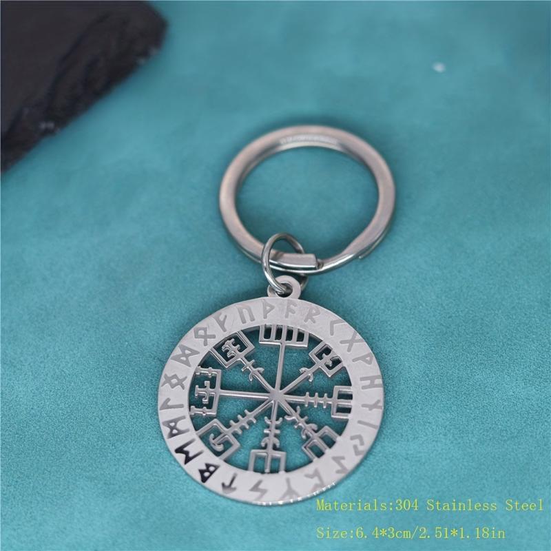 Viking Rune Compass Vegvisir Keychain - Nordic Amulet Jewelry