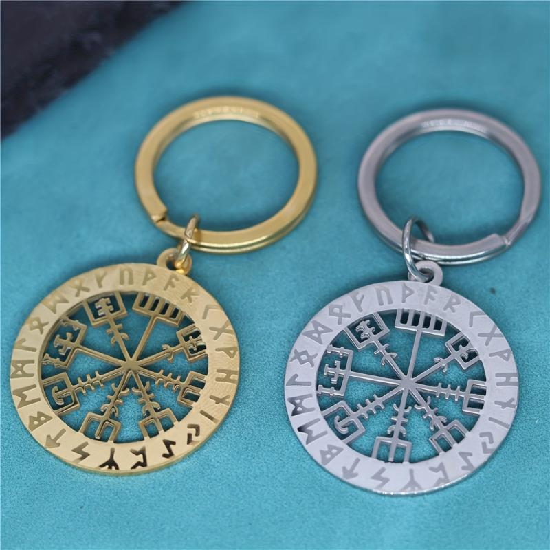 Viking Rune Compass Vegvisir Keychain - Nordic Amulet Jewelry