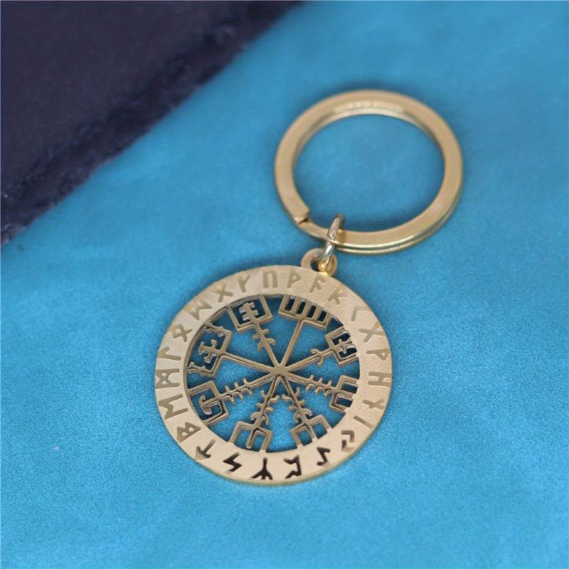 Viking Rune Compass Vegvisir Keychain - Nordic Amulet Jewelry