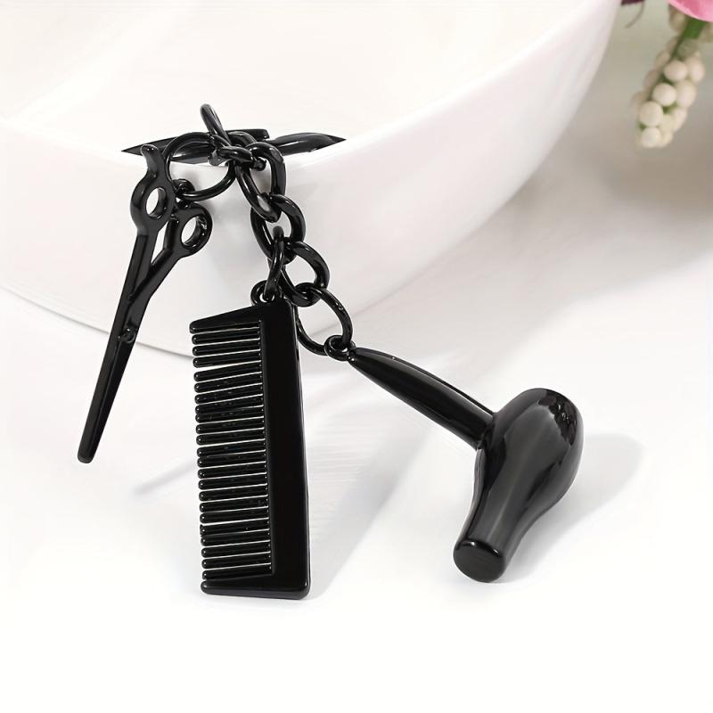 Men's Street Creative Hair Dryer Scissors Comb Keychain