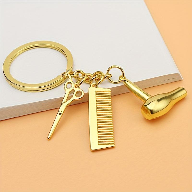 Men's Street Creative Hair Dryer Scissors Comb Keychain