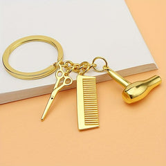 Men's Street Creative Hair Dryer Scissors Comb Keychain