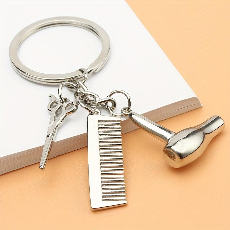 Men's Street Creative Hair Dryer Scissors Comb Keychain