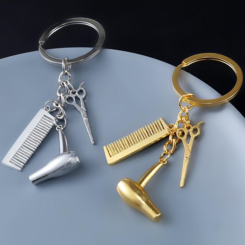Men's Street Creative Hair Dryer Scissors Comb Keychain