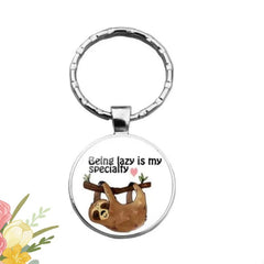 Sloth Time Gemstone Metal Keychain Pendant Cartoon Colorful Bag Key Chain