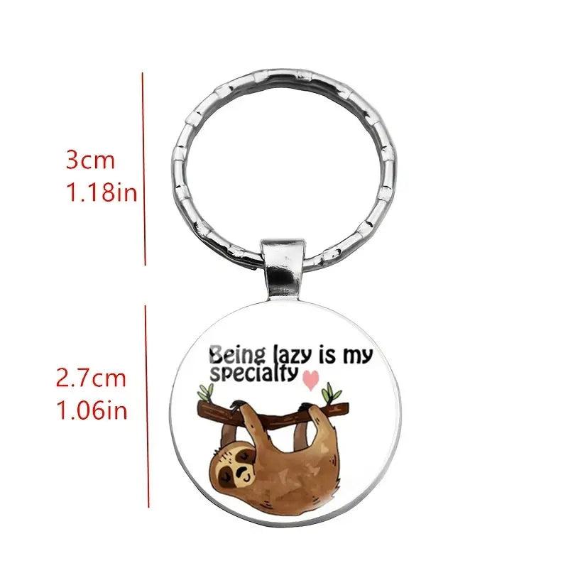 Sloth Time Gemstone Metal Keychain Pendant Cartoon Colorful Bag Key Chain