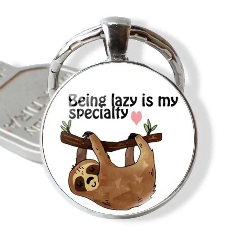 Sloth Time Gemstone Metal Keychain Pendant Cartoon Colorful Bag Key Chain