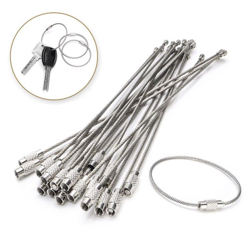 Stainless Steel Wire Keychain Ring Key Keyring Circle Rope Cable Loop