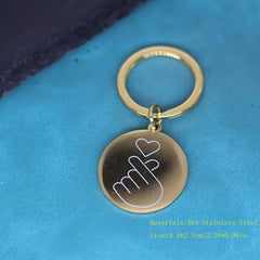 Finger Heart Pendant Keychain Stainless Steel Key Chain KPOP Jewelry Gift