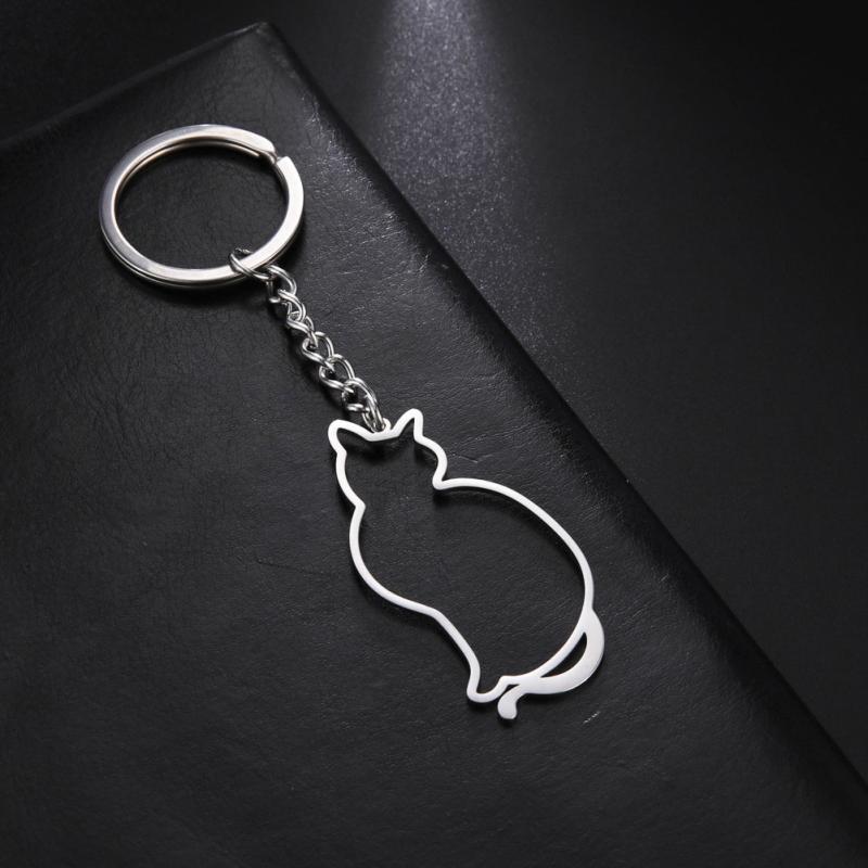 Cat Animal Keychain Stainless Steel Love Gift Men's Jewelry
