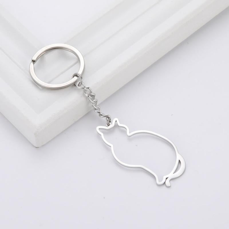 Cat Animal Keychain Stainless Steel Love Gift Men's Jewelry