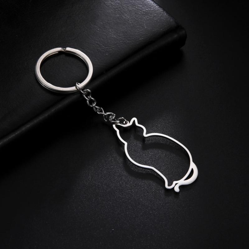 Cat Animal Keychain Stainless Steel Love Gift Men's Jewelry