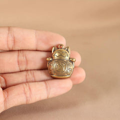 Brass Lucky Cat Keychain Pendant Zodiac Ornament Accessories