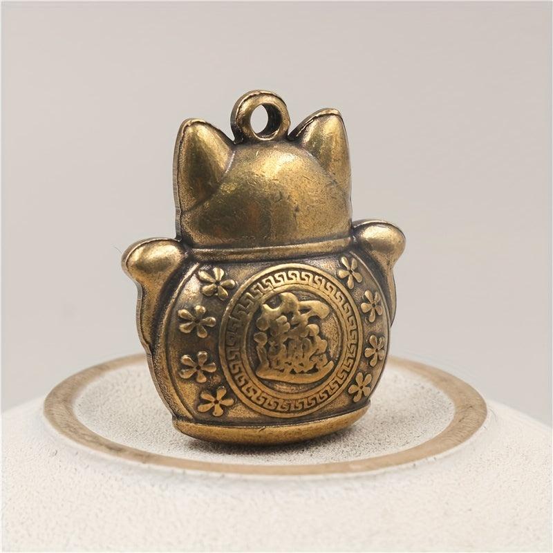 Brass Lucky Cat Keychain Pendant Zodiac Ornament Accessories