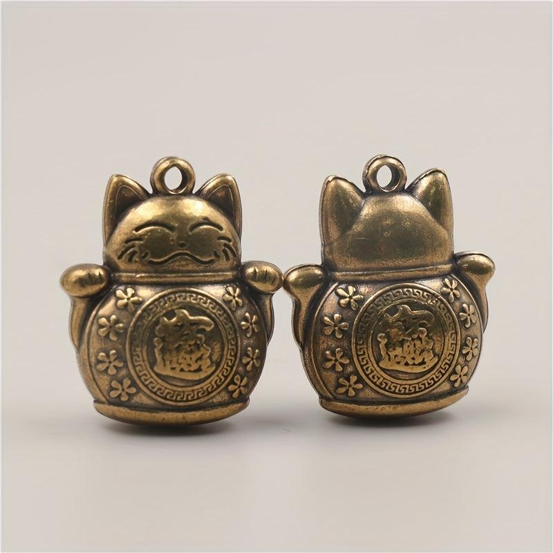 Brass Lucky Cat Keychain Pendant Zodiac Ornament Accessories