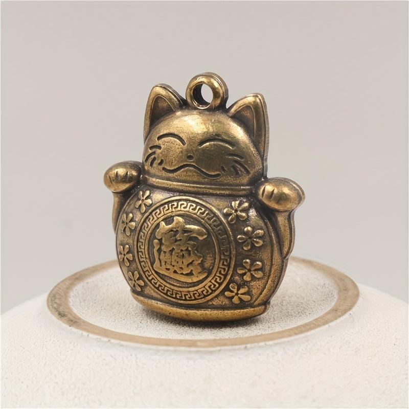 Brass Lucky Cat Keychain Pendant Zodiac Ornament Accessories