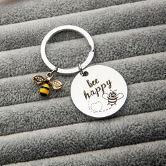 Stainless Steel Hanging Bee Happy Keychain