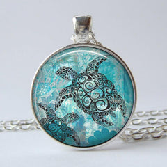 Turtle Time Gemstone Keychain Necklace Set