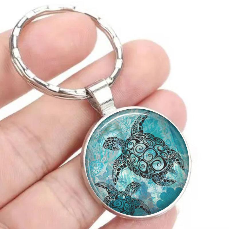 Turtle Time Gemstone Keychain Necklace Set