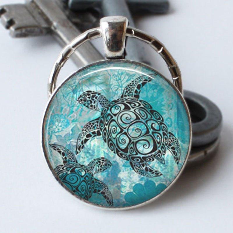 Turtle Time Gemstone Keychain Necklace Set