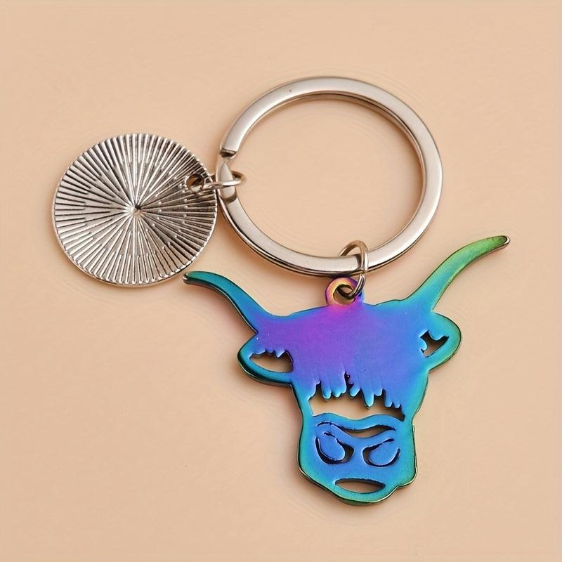 Colorful Cow Head Keychain For Men