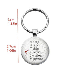 Heart Shaped Glass Pendant Keychain with Time & Letters Gemstone
