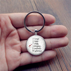 Heart Shaped Glass Pendant Keychain with Time & Letters Gemstone