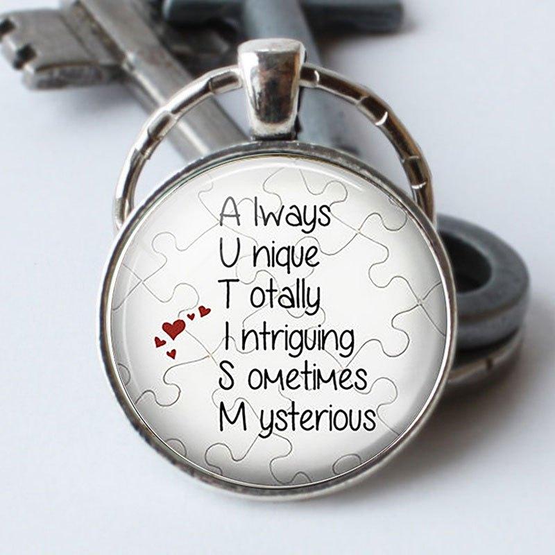 Heart Shaped Glass Pendant Keychain with Time & Letters Gemstone