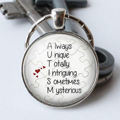 Heart Shaped Glass Pendant Keychain with Time & Letters Gemstone